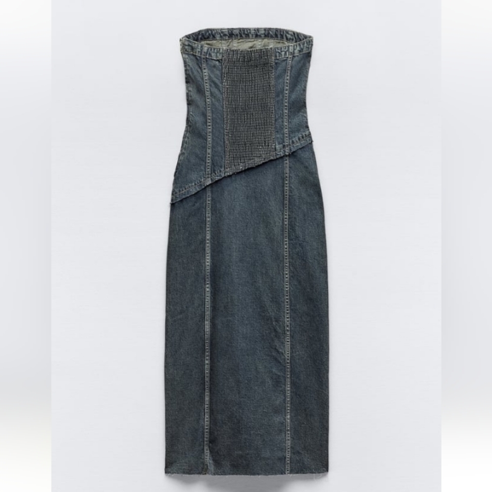 Zara Strapless Dark Gray Denim Midi Dress - Picture 7 of 12